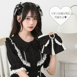 丸襟フリルヨークレースリボンブラウス