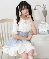 丸襟フリルヨークレースリボンブラウス