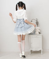 丸襟フリルヨークレースリボンブラウス