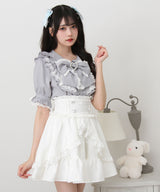 丸襟フリルヨークレースリボンブラウス