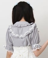 丸襟フリルヨークレースリボンブラウス