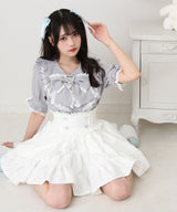 丸襟フリルヨークレースリボンブラウス