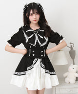 丸襟フリルヨークレースリボンブラウス