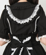 丸襟フリルヨークレースリボンブラウス