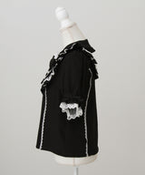 丸襟フリルヨークレースリボンブラウス