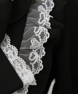 丸襟フリルヨークレースリボンブラウス