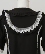 丸襟フリルヨークレースリボンブラウス