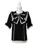 丸襟フリルヨークレースリボンブラウス