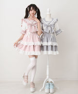 シアーギンガムフリルサス付きスカート