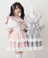 シアーギンガムフリルサス付きスカート