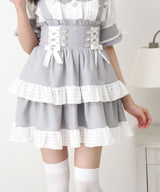 シアーギンガムフリルサス付きスカート