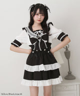 シアーギンガムフリルサス付きスカート