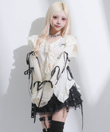 レースアップリボンサブカルフルフリシャツブラウス