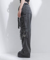 ポケット付ルーズデニムパンツ