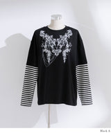 ロゴボーダー長袖レイヤードカットソー