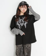 ロゴボーダー長袖レイヤードカットソー