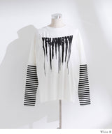 ロゴボーダー長袖レイヤードカットソー