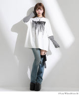 ロゴボーダー長袖レイヤードカットソー