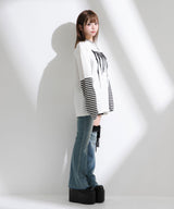 ロゴボーダー長袖レイヤードカットソー