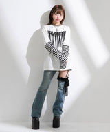 ロゴボーダー長袖レイヤードカットソー