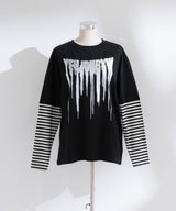 ロゴボーダー長袖レイヤードカットソー