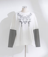 ロゴボーダー長袖レイヤードカットソー