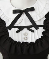 お茶会メイドヨークフリルリボンワンピース