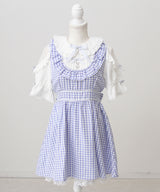 お茶会メイドヨークフリルリボンワンピース