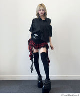 インパクト柄配色肩ジップ開き半袖シャツトップス