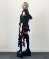 インパクト柄配色肩ジップ開き半袖シャツトップス