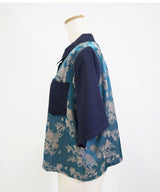 インパクト柄配色肩ジップ開き半袖シャツトップス