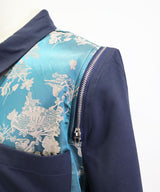 インパクト柄配色肩ジップ開き半袖シャツトップス