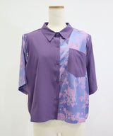 インパクト柄配色肩ジップ開き半袖シャツトップス