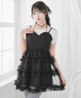 チュールフリルドールティアードチュニックキャミワンピース【大きいサイズ有り】