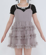 チュールフリルドールティアードチュニックキャミワンピース【大きいサイズ有り】