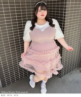 【4L-6L】チュールフリルドールティアードチュニックキャミワンピース