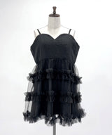 【4L-6L】チュールフリルドールティアードチュニックキャミワンピース