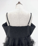 【4L-6L】チュールフリルドールティアードチュニックキャミワンピース