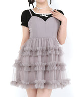 【4L-6L】チュールフリルドールティアードチュニックキャミワンピース