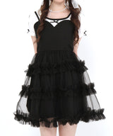 【4L-6L】チュールフリルドールティアードチュニックキャミワンピース