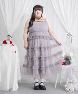 【4L-6L】チュールフリルドールティアードキャミワンピース