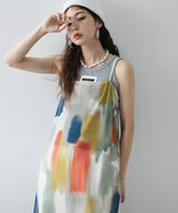 【メール便】水彩アート総柄シアーキャミワンピース