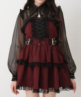 スタッズジップシアーボレロレースフリルキャミワンピース