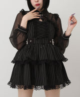 スタッズジップシアーボレロレースフリルキャミワンピース
