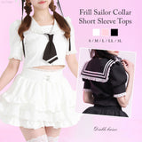 フリルセーラーカラークロップド丈半袖トップス【セットアップ可】【大きいサイズ有】