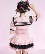 フリルセーラーカラークロップド丈半袖トップス【セットアップ可】【大きいサイズ有】