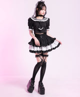 フリルセーラーカラークロップド丈半袖トップス【セットアップ可】【大きいサイズ有】