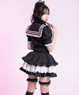 フリルセーラーカラークロップド丈半袖トップス【セットアップ可】【大きいサイズ有】