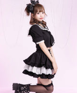 フリルセーラーカラークロップド丈半袖トップス【セットアップ可】【大きいサイズ有】