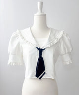 フリルセーラーカラークロップド丈半袖トップス【セットアップ可】【大きいサイズ有】